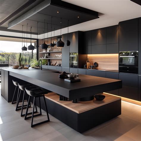 Black Slab Kitchen Cabinets In A Stylish Mountain House Kitchen - Parlun
