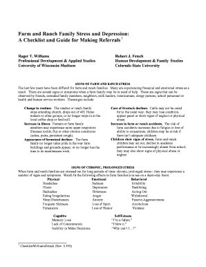 Fillable Online Farm and Ranch Family Stress and Depression A Checklist ...