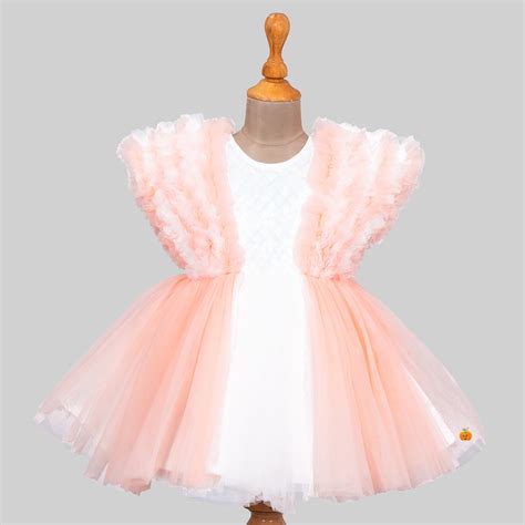 Buy Peach & Turquoise Ruffled Sleeves Frock for Girls – Mumkins