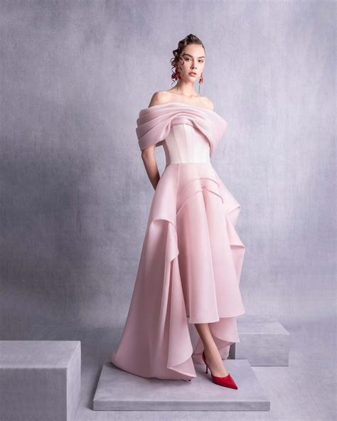 Elegant Layered Off-Shoulder Pink Organza Dress – HOUSE OF VDJ