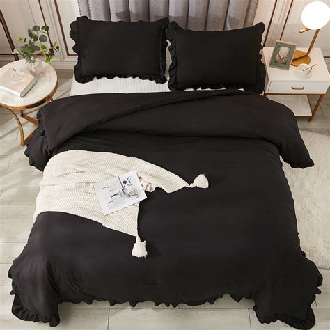 Andency Black Ruffle Comforter Queen, 3 Pieces Farmhouse Shabby Chic ...