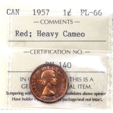1-cent 1957 ICCS PL66 Red Heavy Cameo