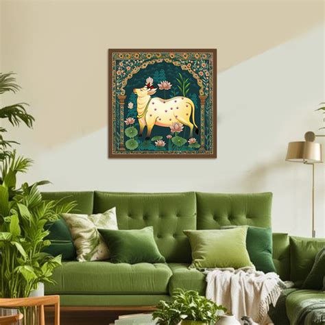 Kamdhenu Cow Traditional Indian Art Canvas | Sacred Cow Wall Painting ...