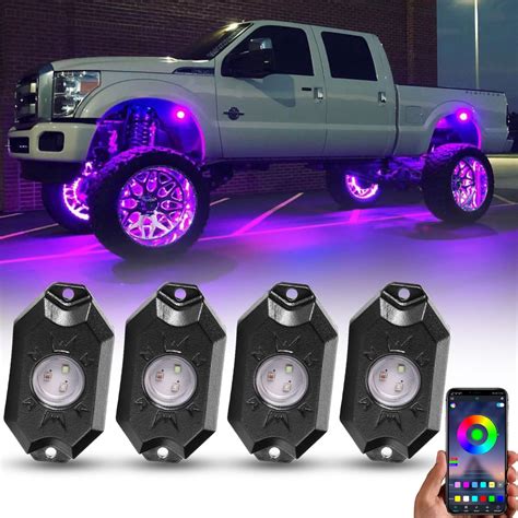 Buy RGB LED Rock Lights, YCHOW-TECH 4 Pods Underglow Multicolor Neon ...