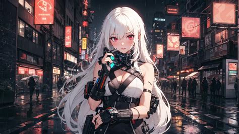 Cyberpunk Anime Girl Rainy City Street Live Wallpaper - MoeWalls