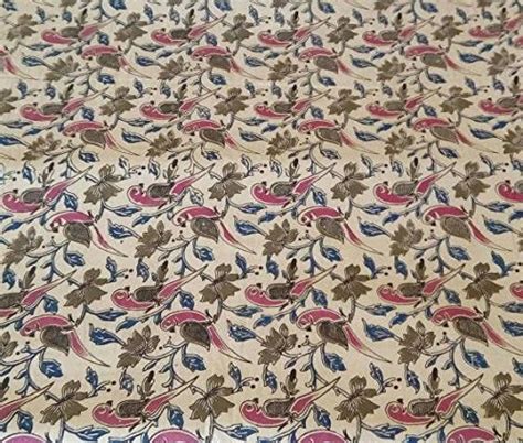 Kalamkari Printed Cotton Fabric with Parrots - Pink & Beige Color (1 ...