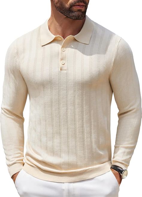COOFANDY Long Sleeve Polo Shirts for Men Knit Polo Shirts with Collar ...