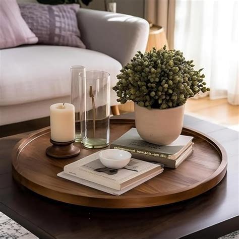 FLIPSSHOPPEE Round Decorative Tray Rustic Wooden Coffee Table Trays ...