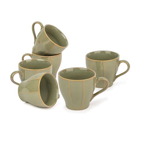 Ceramic Tea Cup Set of 6, 180ml Pista Self Reactive Collection