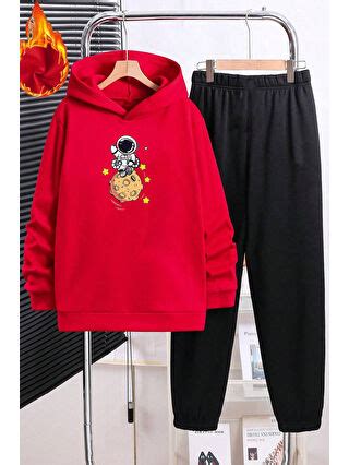 Kırmızı Galaksi Astronot Baskılı Çocuk Rahat Eşofman Takımı ...