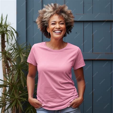 Black woman wearing blank empty tshirt for mockup | Premium AI ...