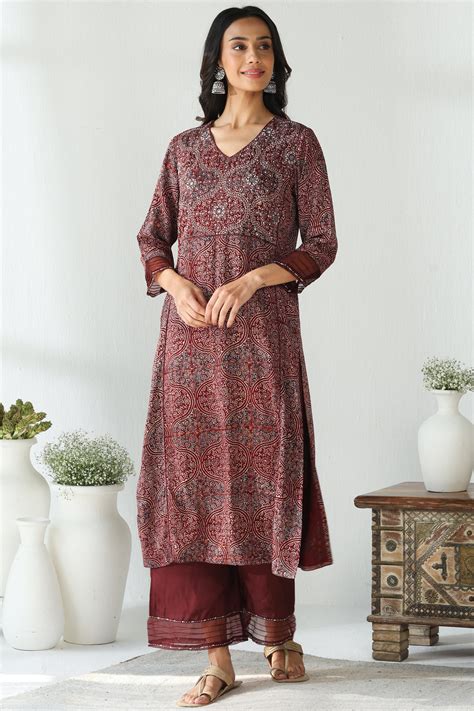 Buy Ajrak Hand Block-Printed Straight Modal Kurta for Women | FGMK23 ...