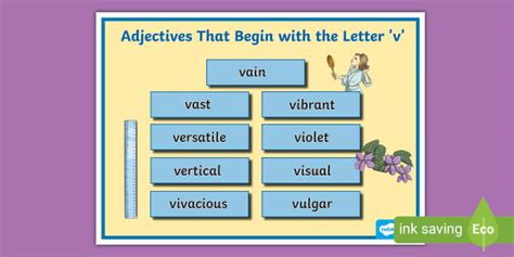Adjectives That Begin with the Letter V Word Mat - Twinkl