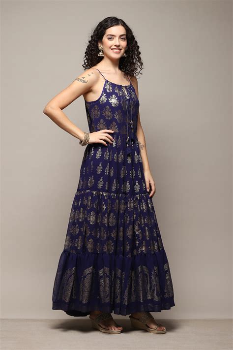 Dark Purple Polyester Tiered Dress at Biba India
