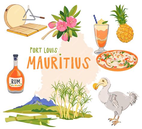Premium Vector | Mauritius map landmarks of the island in flat style Vector sugar cane Peter ...