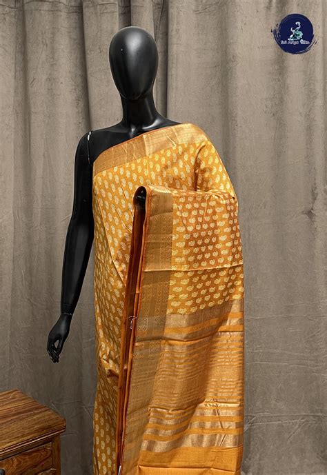 Mustard Yellow Semi Tussar Saree With Printed Pattern - Sri Arya Silks