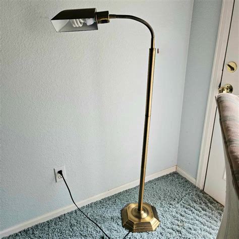 Lot #58 - Vintage Heavy Brass Ottlite Floor lamp with Adjustable Neck ...