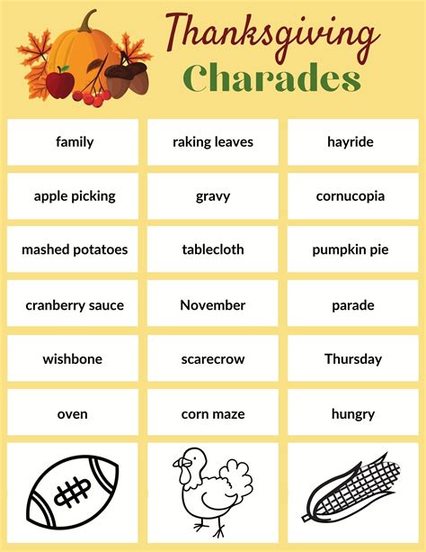 Printable Thanksgiving Game of Charades - Moneywise Moms - Easy Family ...