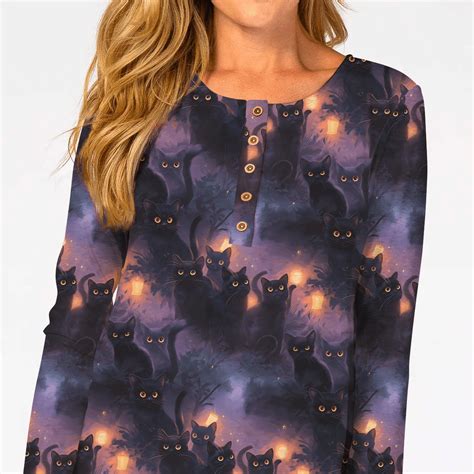Not So Scary Black Cats - Women's Bamboo Long Sleeve Snap Top ...