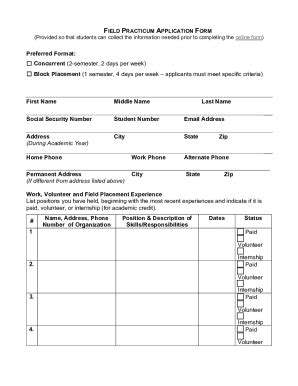 Fillable Online Field Practicum Application Form. Field Practicum ...