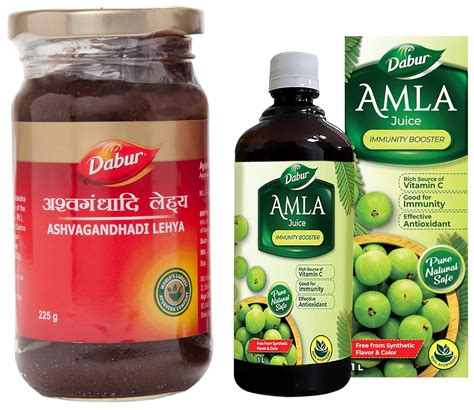 Buy Dabur Ashwagandhadi Lehya - 225 Gm & Dabur Amla Juice: Rich Source ...