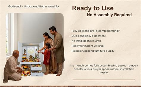 Godsend Engineered Wood Pooja Mandir with LED Light | 4ft Wooden ...
