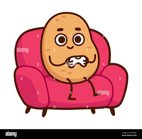 Couch potato gamer. Funny cartoon character playing video games sitting ...