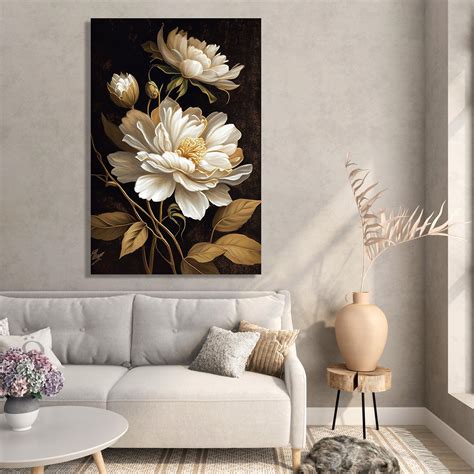 Nature Inspired White Flower Canvas Painting for Home Living Room Bedr ...