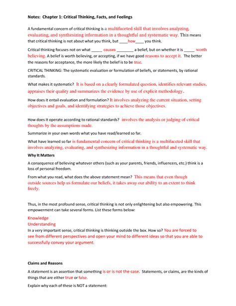 Chapter 1 Guided Reading Notes 1 - Notes: Chapter 1: Critical Thinking ...