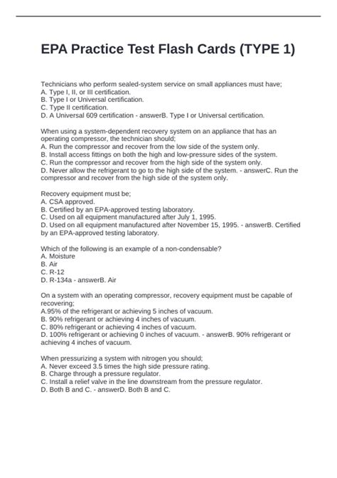 EPA Practice Test Flash Cards (TYPE 1) Questions with Correct Answers ...