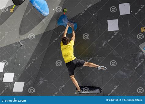 Climbing. Young Person Climbing in the Madrid Block Climbing Spanish ...