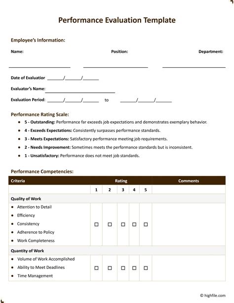 Self-Evaluation Template - Word | Google Docs - Highfile