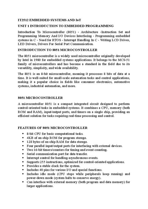IT2512 Embedded Systems and IoT Unit 1: Introduction to 8051 ...