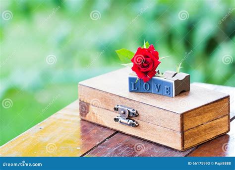 Letter Love and Red Rose on a Wood Box Stock Image - Image of holiday ...