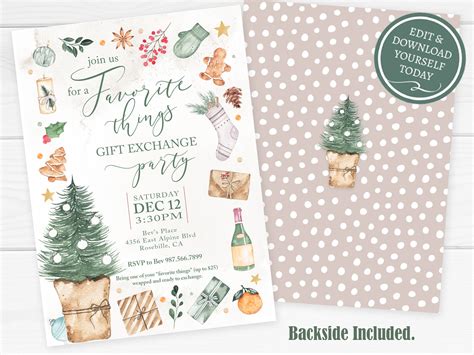 Editable Favorite Things Gift Exchange Party Invitation Template ...