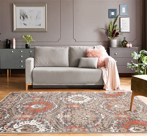 SUPERIOR Indoor Area Rug, Jute Backed, Modern Oriental Floral Damask ...