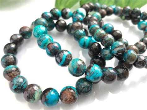 幸運を呼び寄せる石★天然石ブレスレット/クリソコラ(クリソコーラ/Chrysocolla/珪孔雀石)/ラウンド/約6mm/1本【天然石/パワー ...