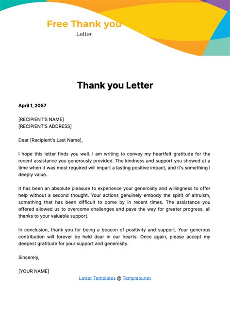Free Thank you Letter Template to Edit Online