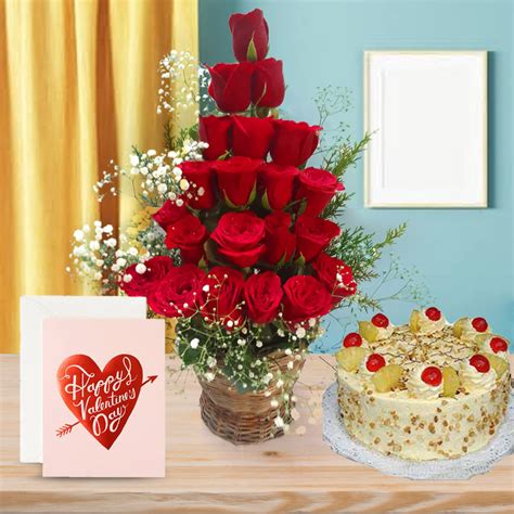 Valentine's Day: 20 Red Roses, Butterscotch Cake & Card