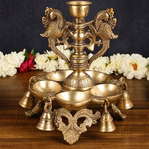 Pure Brass Urli with Stand Diyas (Height:13 Inches) – AONA INDIA