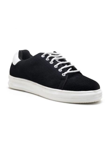 Get Mesh Lace Up Vegan Black Sneakers at ₹ 2090 | LBB Shop
