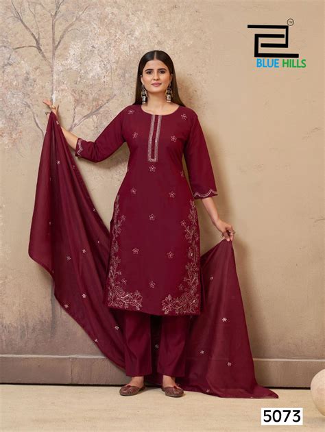 Blue Hills Hiba Roman Silk Embroidery Work Kurti Pant And Dupatta