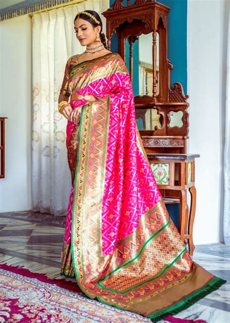 Hot Pink Banarasi Patola Silk Handloom Saree Online India For Wedding ...