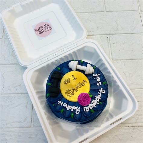 Gym Theme Dark Blue Bento Cake – Bento Cakes Noida