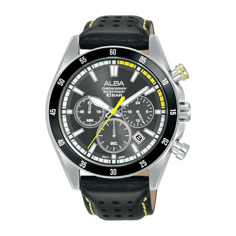Alba Leather Men Analog Wristwatch At3J33X1, Black Dial, Black Band ...