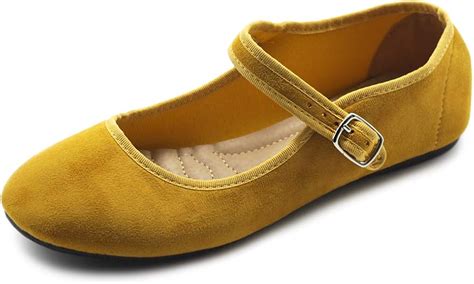 Buy Ollio Women's Shoes Faux Suede Casual Mary Jane Light Ballet Flats ...