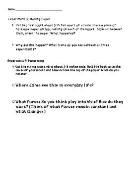 STEM experiment- Bernoulli's Principal by Emily Green | TPT