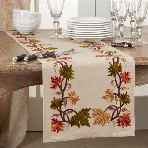 Fall Leaf Design Embroidered Table Runner - 16"x72" | Embroidered table ...