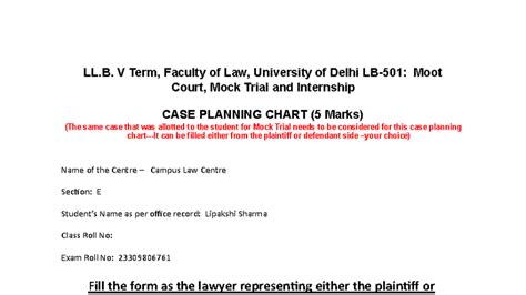LL.B. V Term - CLC Mock Trial Case Planning Chart 2025 - Studocu