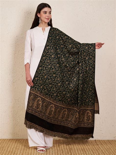 Woolen Kani Shawl with Intricate Kashmiri Paisley & Floral Woven Design ...